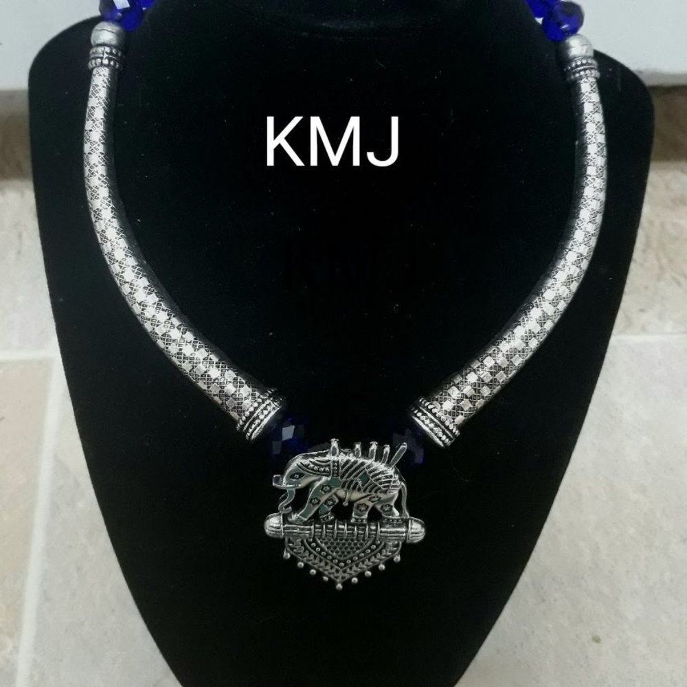 Oxidized silver traditional necklace and earrings